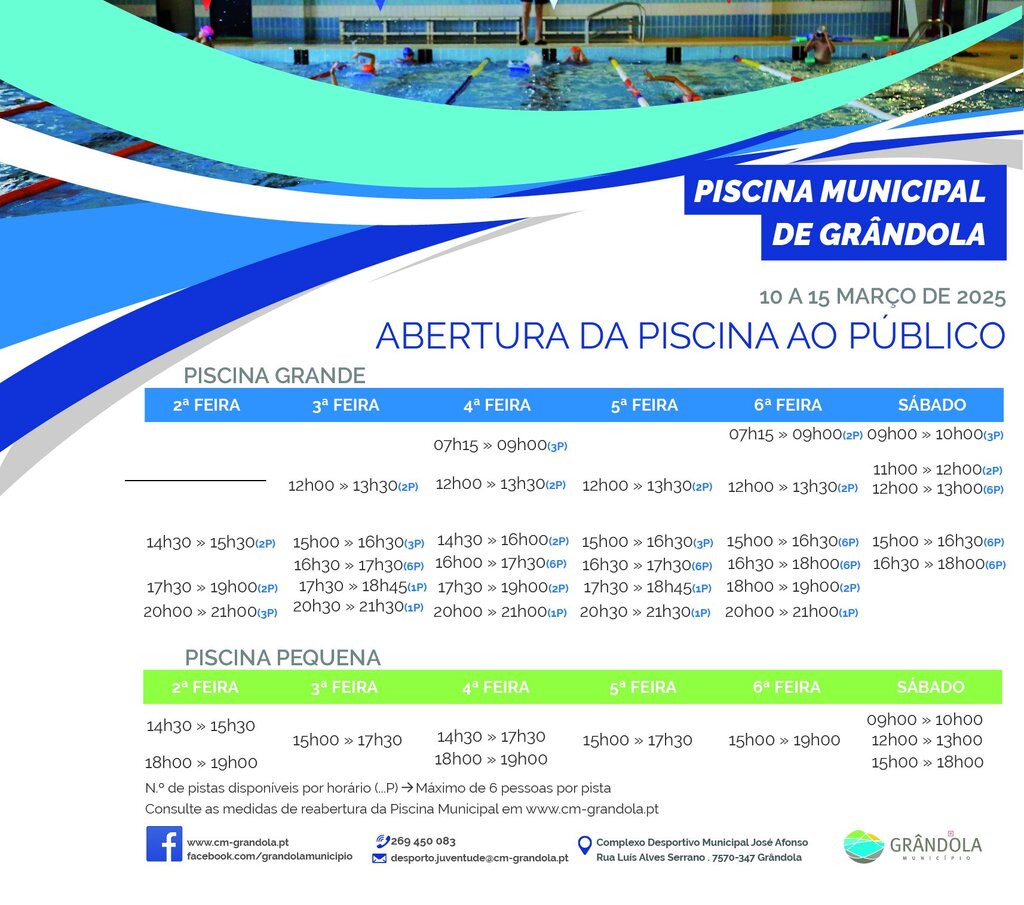 DESPORTO | Horário  da Piscina Municipal